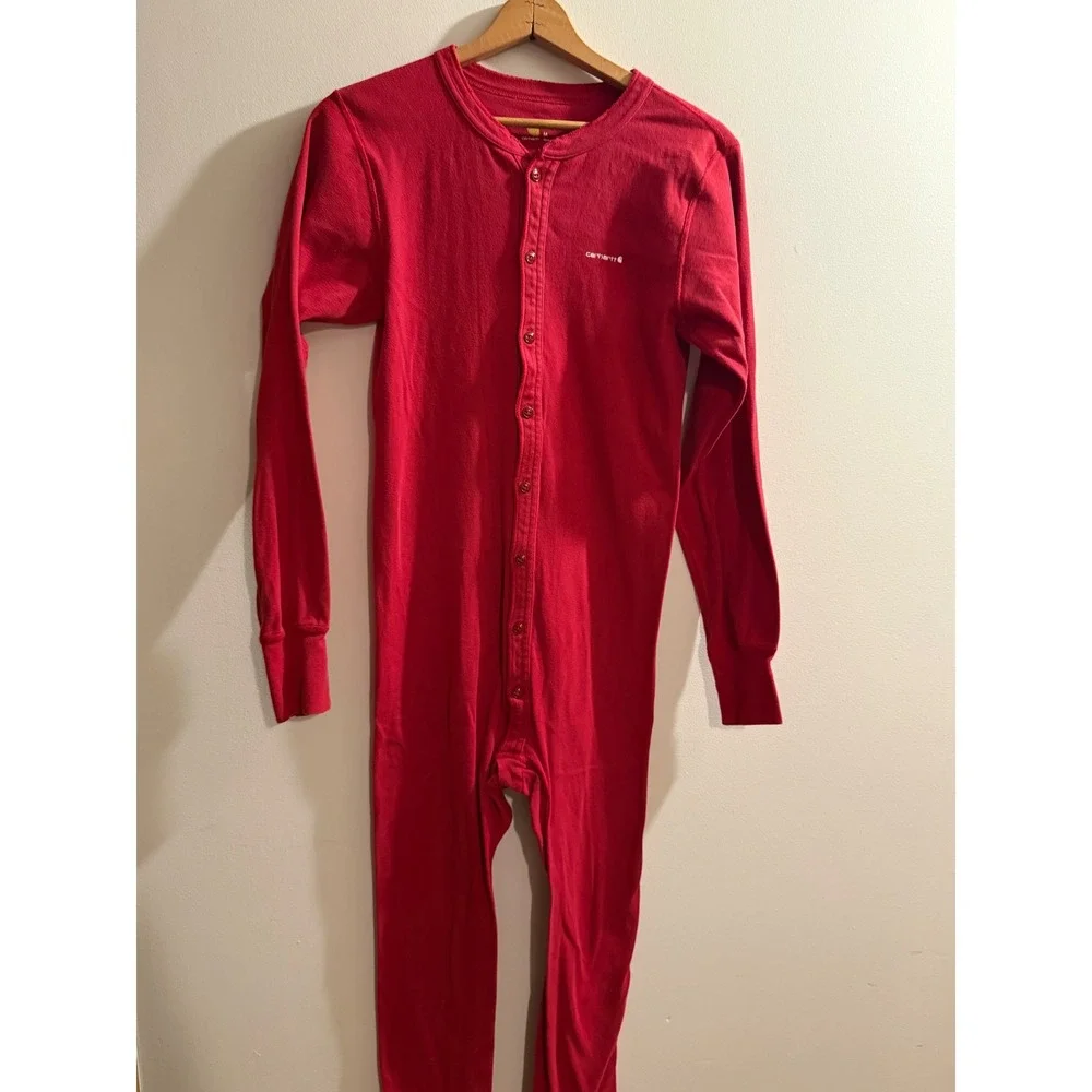 Carhartt Mens Red Long Sleeve Union Suit Thermal Base Layer One Piece Size M